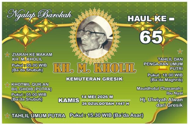 Flyer publikasi Haul ke-65 KH. M. Kholil Blandongan, Kemuteran Gresik. Foto: ist/NUGres