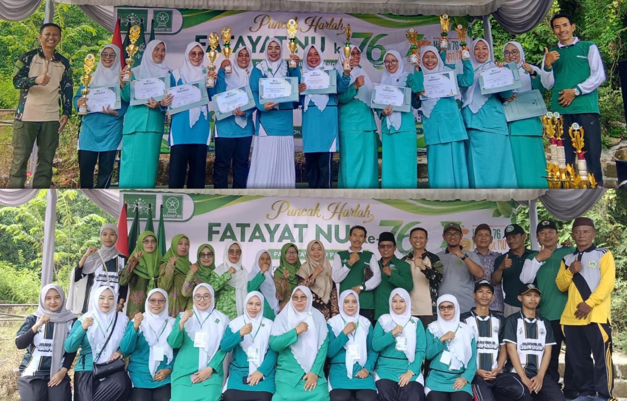Para juara lomba kompilasi video dari sejumlah ranting dalam rangka Harlah ke-76 Fatayat NU se-Anak Cabang Panceng berfoto bersama dengan seluruh stakeholder NU Kecamatan Panceng, Gresik. Foto: dok PAC Fatayat NU Panceng/NUGres